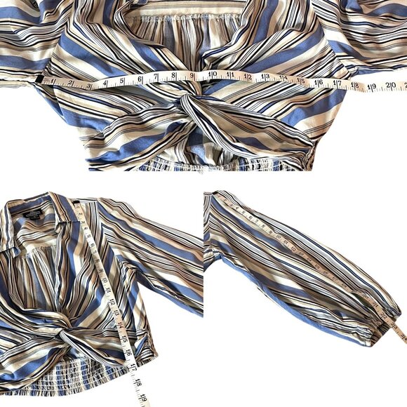Vintage Y2K Angie Women's Striped Twist Front Crop Top with Long Sleeves Size M - Picture 5 of 6